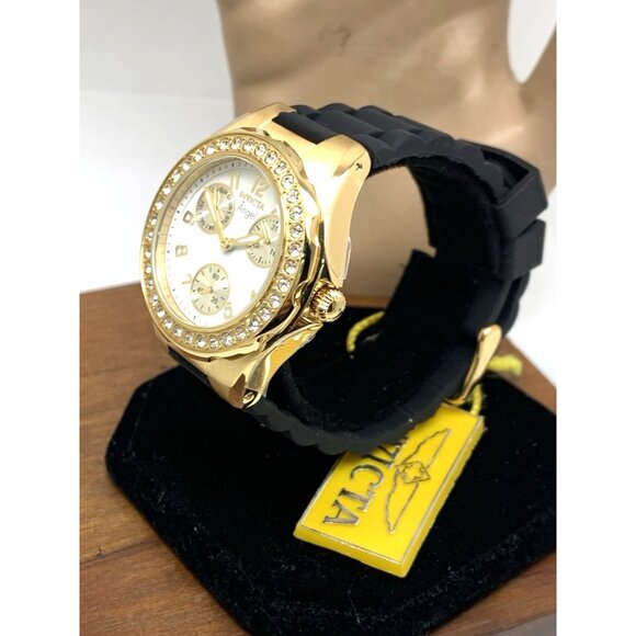 Invicta Women\'s Watch 1643 Angel Quartz White Dial Gold Black Rubber Strap 38mm main image 10